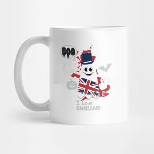 BOO GHOST with the English flag "I love England"  - cute Halloween Mug